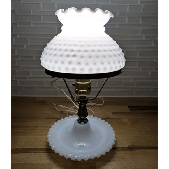 Vintage Hobnail Milk Glass Hurricane Lamp 11